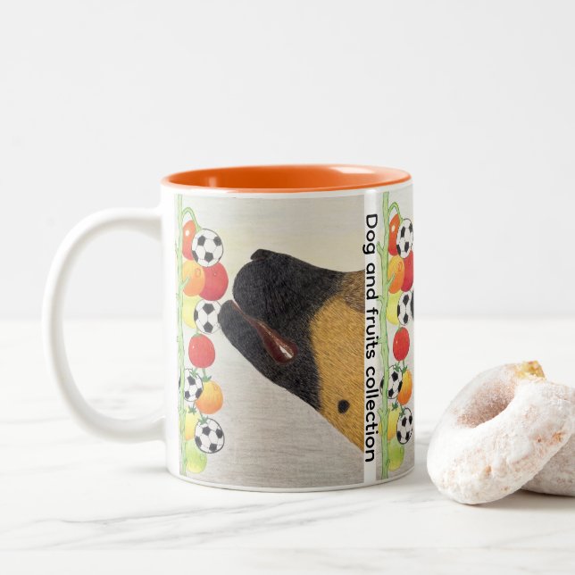 Em Dois Tons Caneca de café Two-Tone com cachorro e tomates (Com Donut)