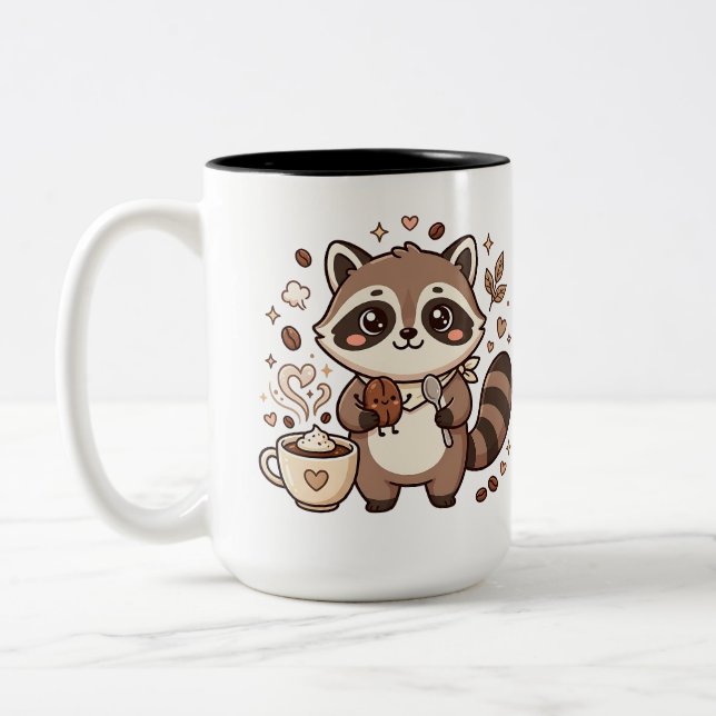 Em Dois Tons Caneca de Café Two-Tone Guaxinim Fofinho (Esquerda)