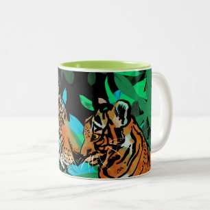 Em Dois Tons Caneca de café Two-Tone mãe e filhote de tigre