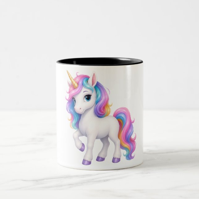 Em Dois Tons Caneca de Café Unicórnio Mágico Arco-Íris Fofo (Centro)