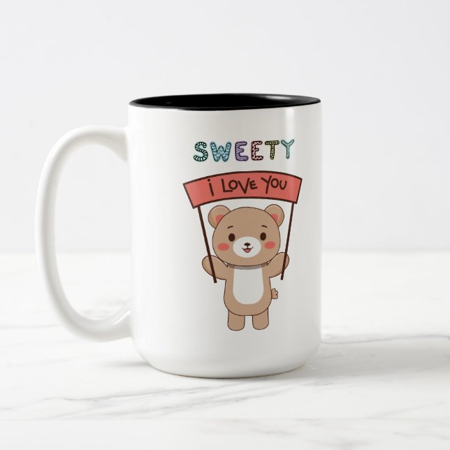 Em Dois Tons Caneca de Café Urso de Pelúcia Fofo Eu Te Amo (Esquerda)