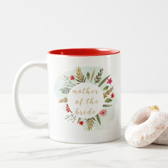 Em Dois Tons Caneca de café vermelha floral da mãe da noiva  (Com Donut)