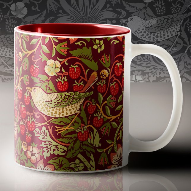 Em Dois Tons Caneca de Café William Morris Strawberry Thief (Criador carregado)