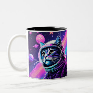 Em Dois Tons Caneca de Gato do Espaço Retroativo - Café de Gati