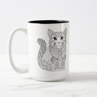 Em Dois Tons Caneca de Gato Zentangle | Caneca de Café de Gato 