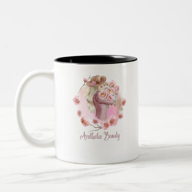 Em Dois Tons Caneca de Menina Estética | Moda Café Preto e Bran (Esquerda)