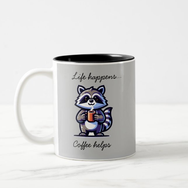 Em Dois Tons Caneca Divertida Vida de Guaxinim Acontece Café Aj (Esquerda)