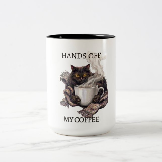Em Dois Tons Caneca Engraçada de Gato Cansado e Café (Centro)