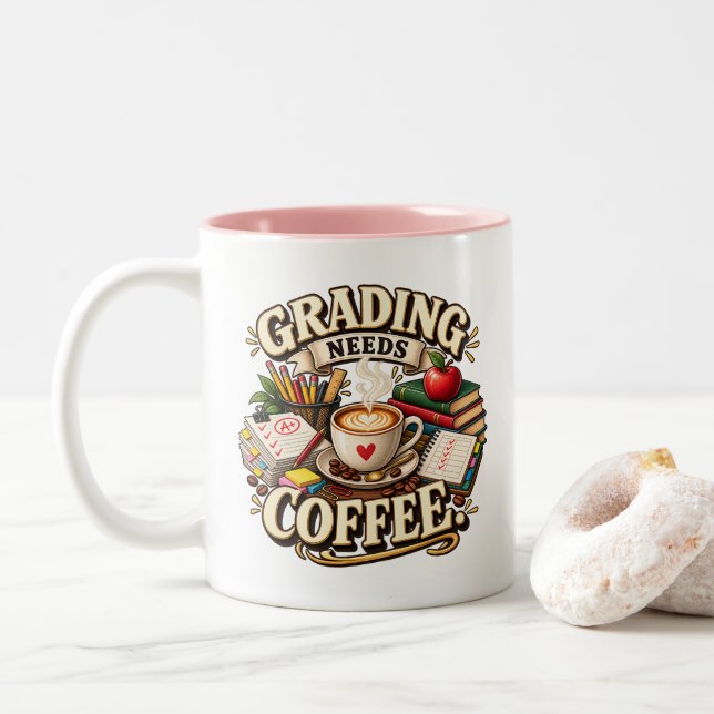 Em Dois Tons Caneca para Professor de Café para Corrigir (Com Donut)