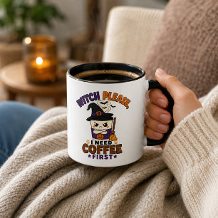 Em Dois Tons Caneca Preta de Halloween 'Bruxa, Por Favor, Café