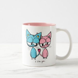 Em Dois Tons eu gosto de você - caneca de café azul e