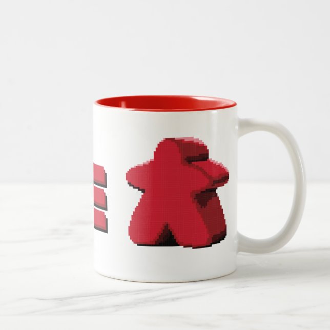 Em Dois Tons Eu ver a caneca de café vermelha de Meeple (Direita)