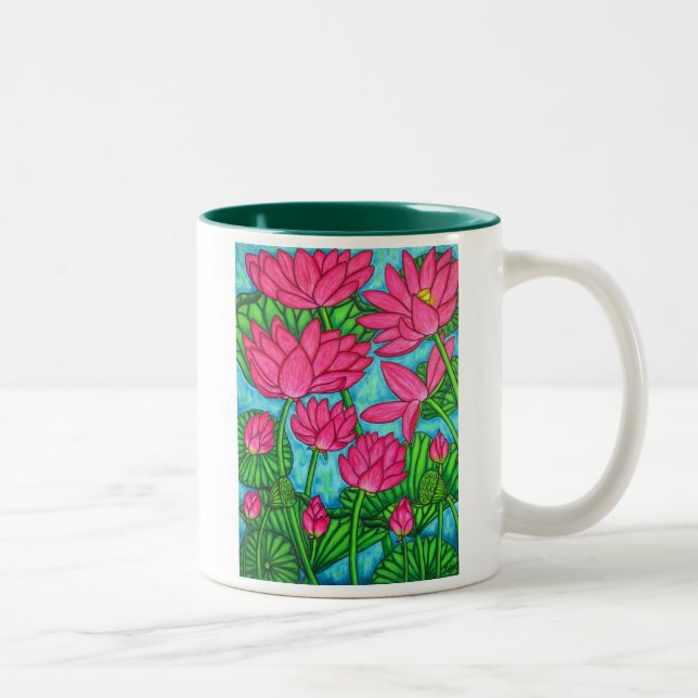 Em Dois Tons Floral Funky - caneca de café de Lotus (Direita)
