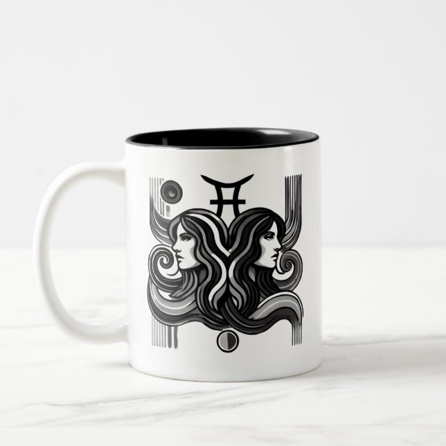 Em Dois Tons Gemini Zodiac, caneca de café branca e preto (Esquerda)