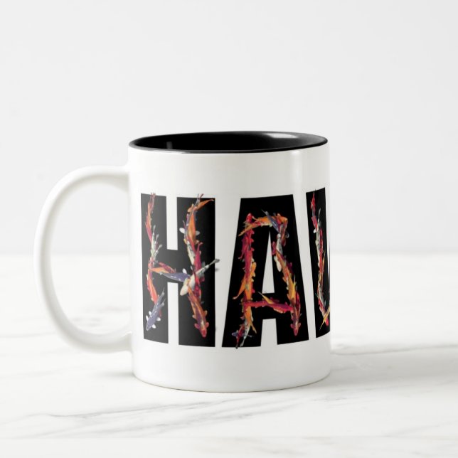 Em Dois Tons Hawaii koi fish caneca escura de café (Esquerda)