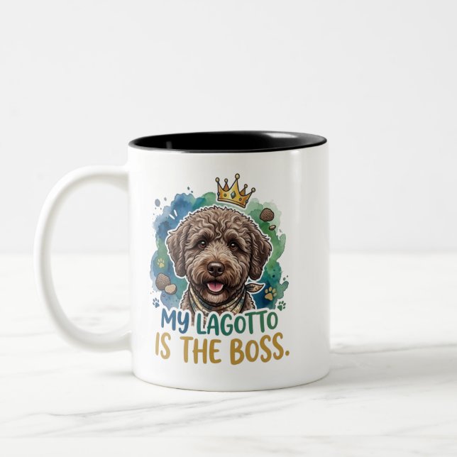 Em Dois Tons Minha Lagotto é a Chefe Caneca de Café Divertida p (Esquerda)