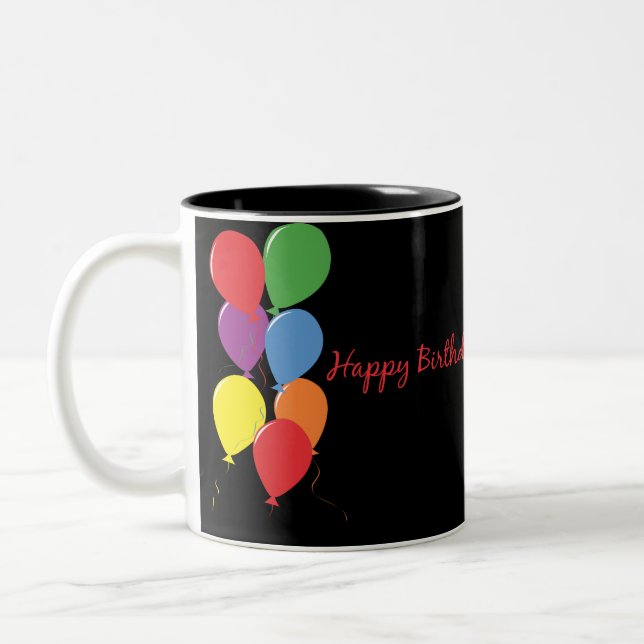 Em Dois Tons O feliz aniversario Balloons a caneca de café (Esquerda)