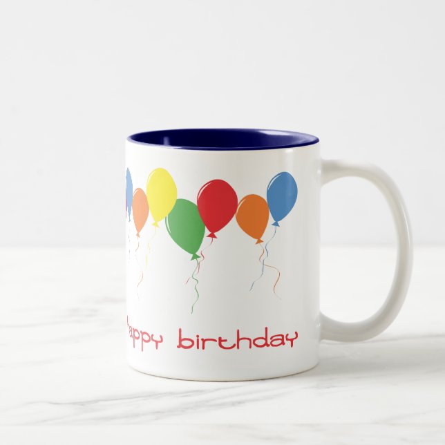 Em Dois Tons O feliz aniversario Balloons a caneca de café (Direita)