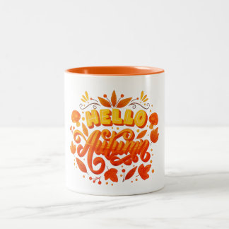 Em Dois Tons Olá Outono Folhas de Outono Caneca de Café | Aconc