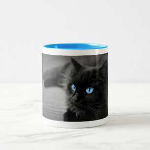 Em Dois Tons Olhos Azuis da Meia-Noite — Caneca de Café Gato Pr
