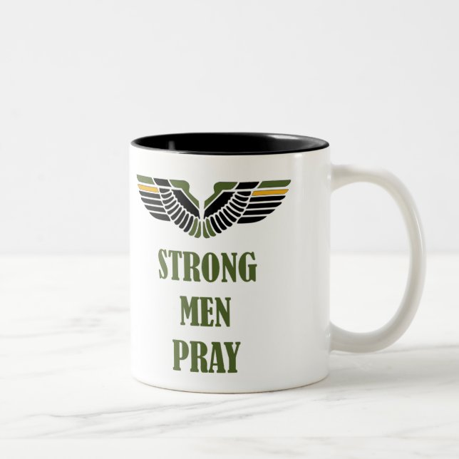 Em Dois Tons Os homens fortes Pray a caneca de café cristã do (Direita)