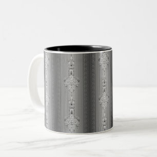 Em Dois Tons Padrão floral barroco com caneca de café de cinza