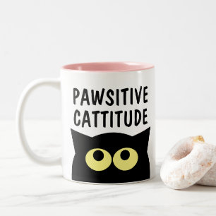 Em Dois Tons Pawsitive Cattitude Engraçada - caneca de café