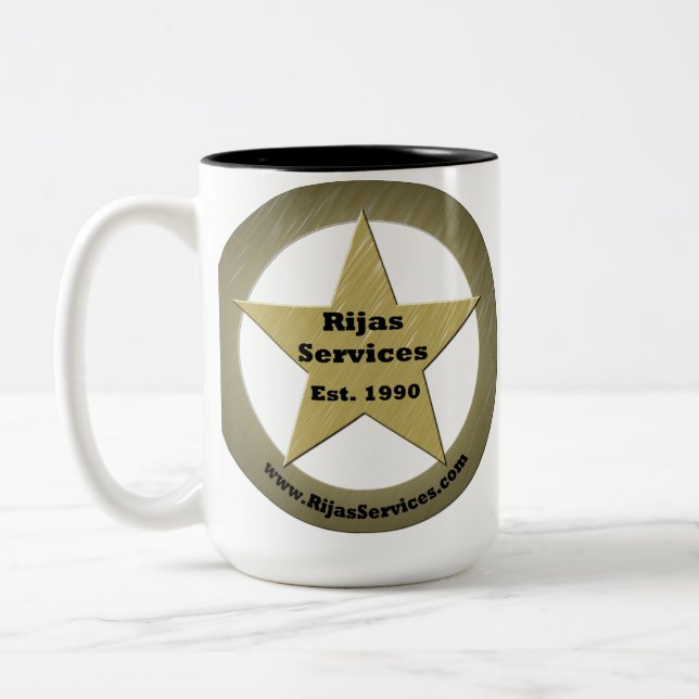 Em Dois Tons Serviços de Rijas, caneca de café do LLC (Esquerda)