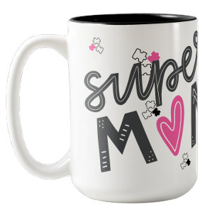 Em Dois Tons Super mãe Caneca de café de apreciação do Autismo
