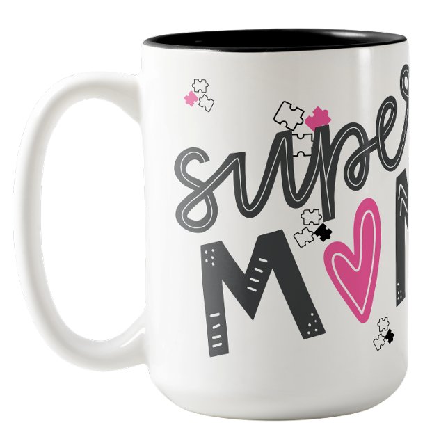 Em Dois Tons Super mãe Caneca de café de apreciação do Autismo (Super mom Autism appreciation Coffee mug)