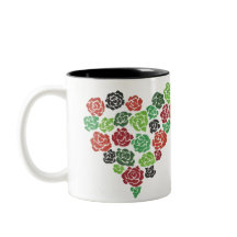 Verde & caneca de café floral das rosas vermelhas