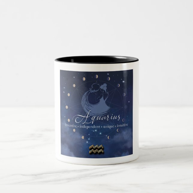 Em Dois Tons Zodíaco - Aquário - Caneca de Café (Centro)