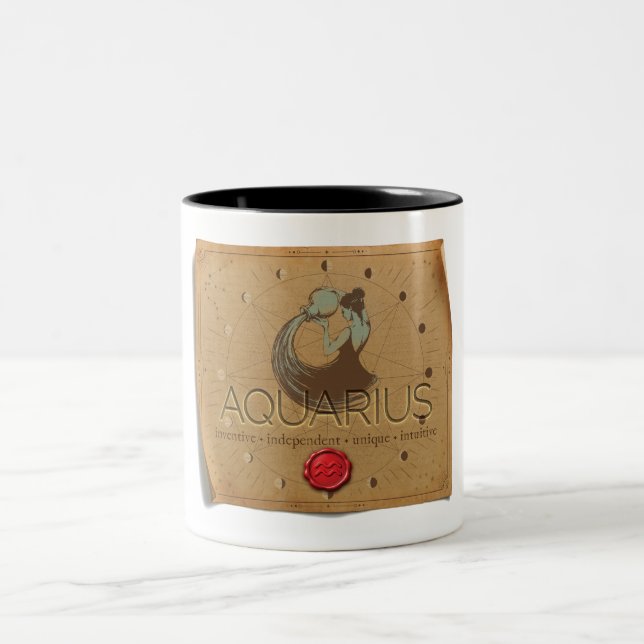 Em Dois Tons Zodíaco - Aquário - Caneca de Café (Centro)