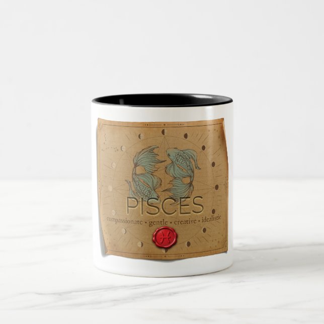 Em Dois Tons Zodíaco - Peixes - Caneca de Café (Centro)