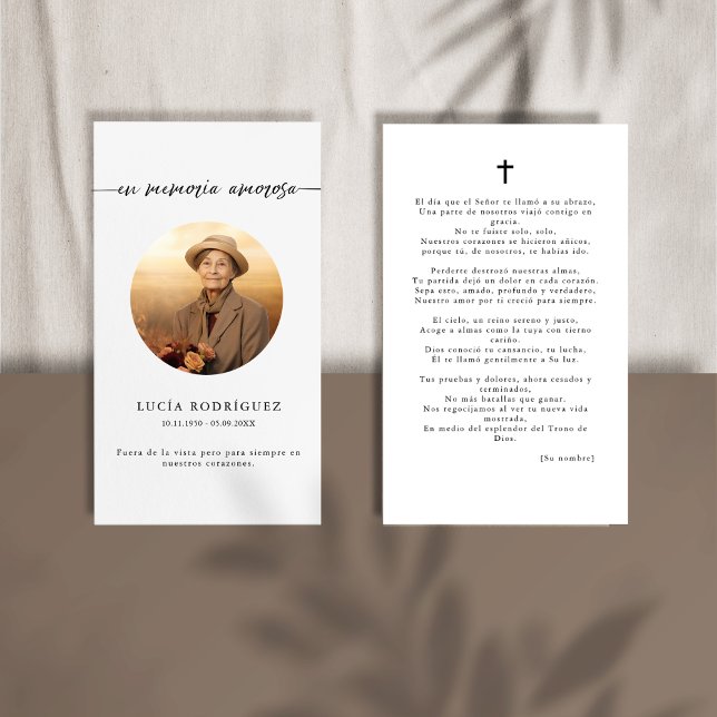 Em Memória Cartão de Oração Funeral Espanhol Fotog (Criador carregado)
