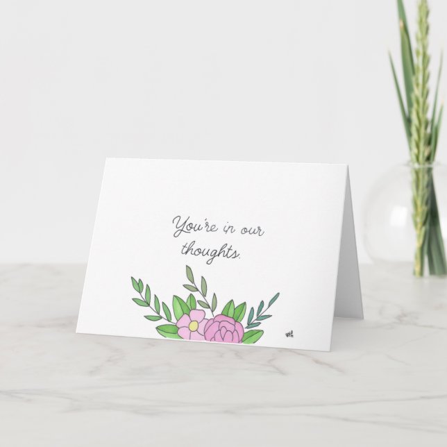 Em Nossos Pensamentos Flores 1 Cartão (Frente)
