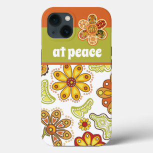 Em paz - Flor Retro Hippie Laranja Verde