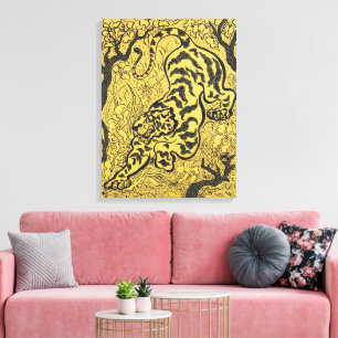 Em Tela Arte Vintage Art Nouveau Amarelo Tigre Impressão d