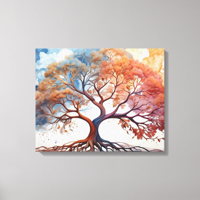 Em Tela Árvore de Impressão de Aquarela Vida (Frente)