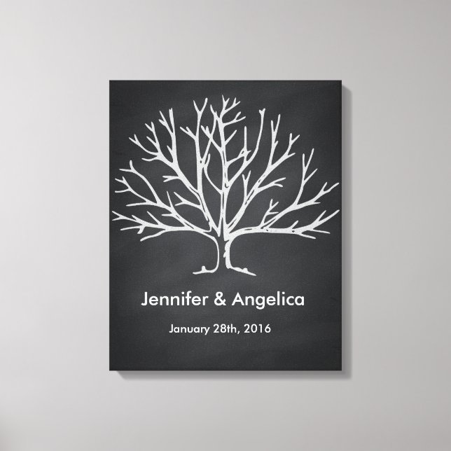 Em Tela Árvore de Impressão Digital de Casamento Rústico d (Frente)