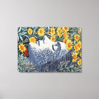 Em Tela Cara de Mulher Sonhadora Feita de Flores Impressão