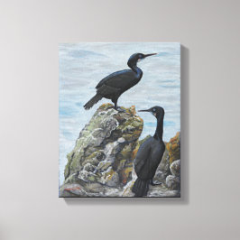 Em Tela Corvos-marinhos sobre a Impressão de Rocks na Canv