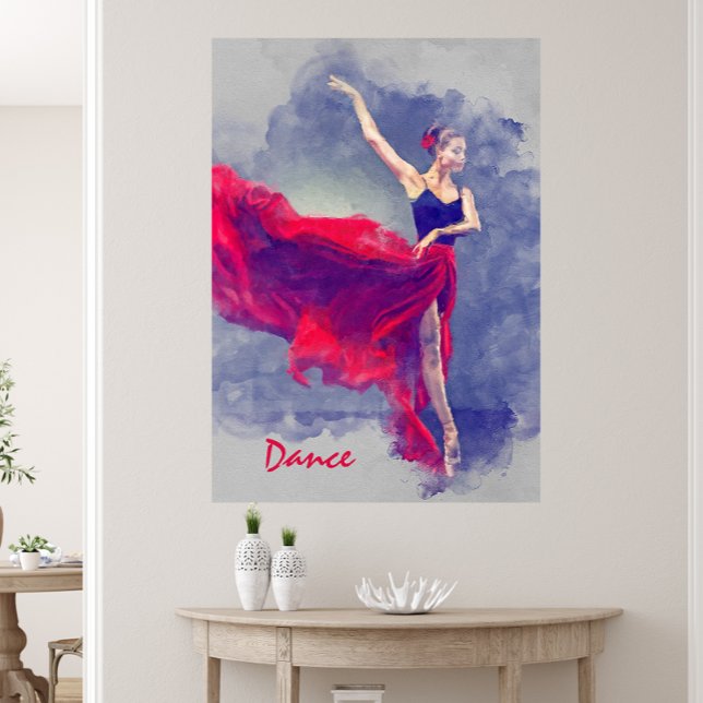 Em Tela Dance Art, Dancer, Balé, Vermelho, Impressão de Te (Dance Art, Dancer, Ballet, Red, Black Canvas Print)