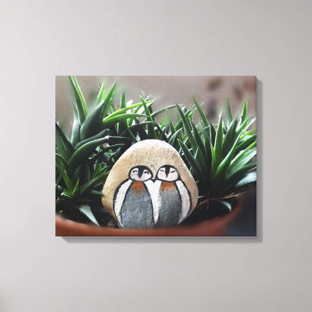 Em Tela Dois pinguins - Pedra decorativa no Impressão Pote (Frente)