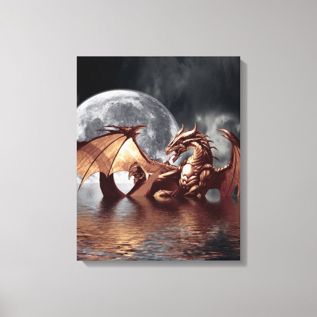 Em Tela Dragon & Moon Fantasy Art Impressão (Frente)