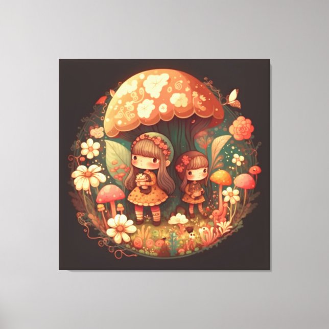 Em Tela Duas meninas bonitas, elfos, Impressão de Telas Es (Frente)