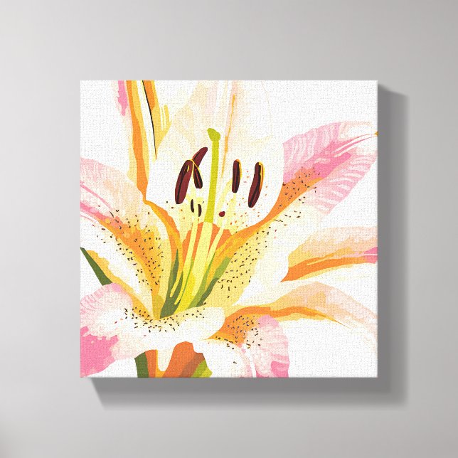 Em Tela Flor Lily Rosa | Impressão Floral de Aquarela (Frente)