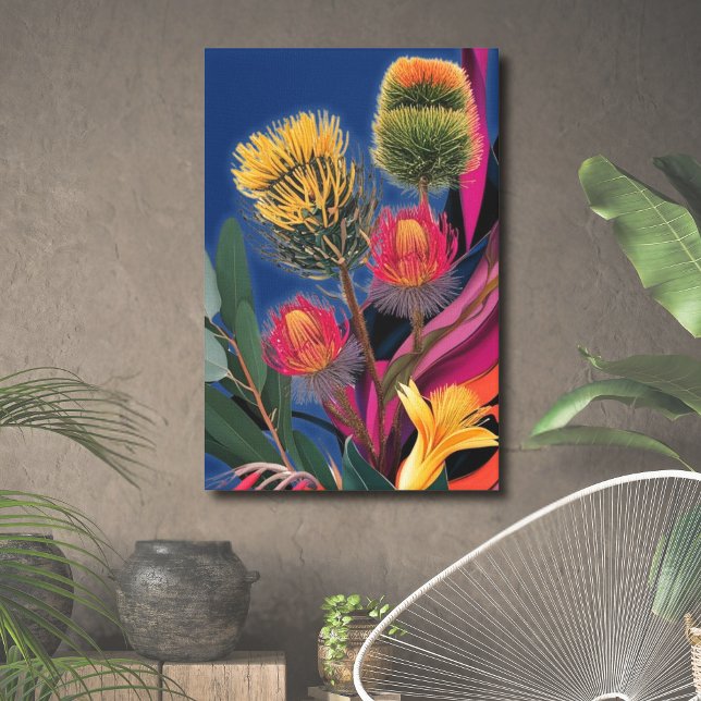 Em Tela Floral Trabalho de arte Impressão Botânica Austrál (Surreal Wildflower Australian Botanical Canvas with floral greenery, colorful wall art)