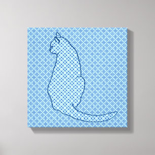 Em Tela Gato Japonês - Blue Kimono Impressão