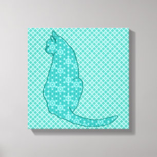 Em Tela Gato Japonês - Turquoise Kimono Impressão